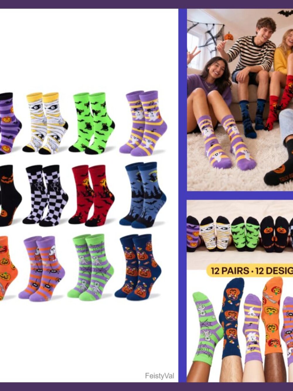 12-Pack Halloween Novelty Socks Polyester-Spandex Ghost Pumpkin Unisex